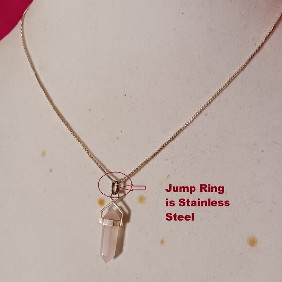 90s Vintage Sterling Silver Rose Quartz Pendant Box Chain Necklace - Picture 4 of 8